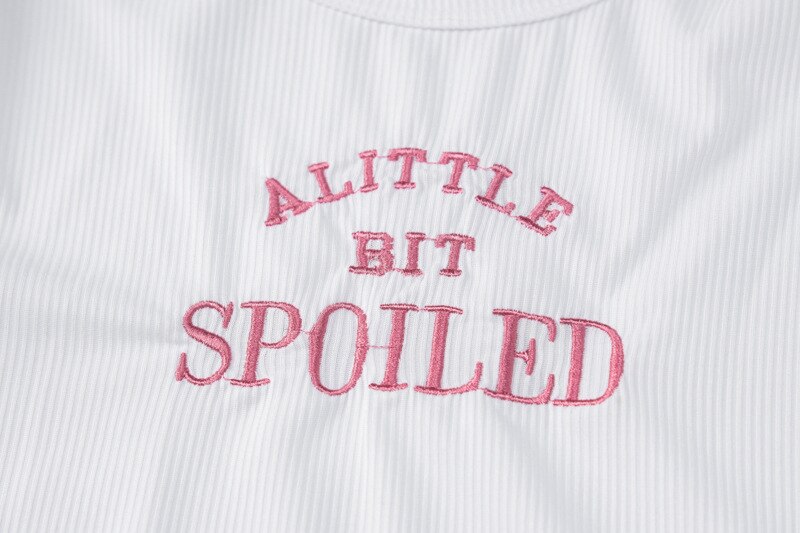 A Little Bit Spoiled White Graphic Crop Top