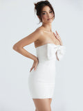 White Satin Tube Dress With Front Bow