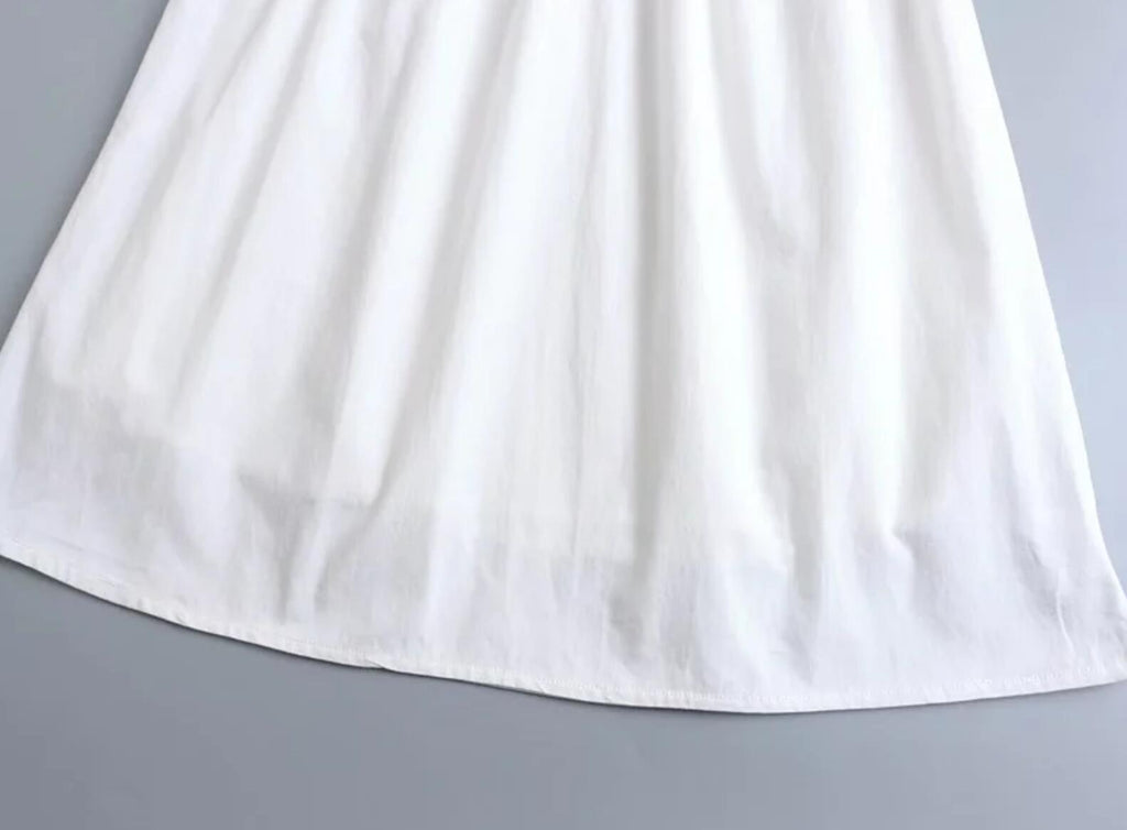 White Puff Sleeve Square Ruffle Collar Tie Up Mini Dress