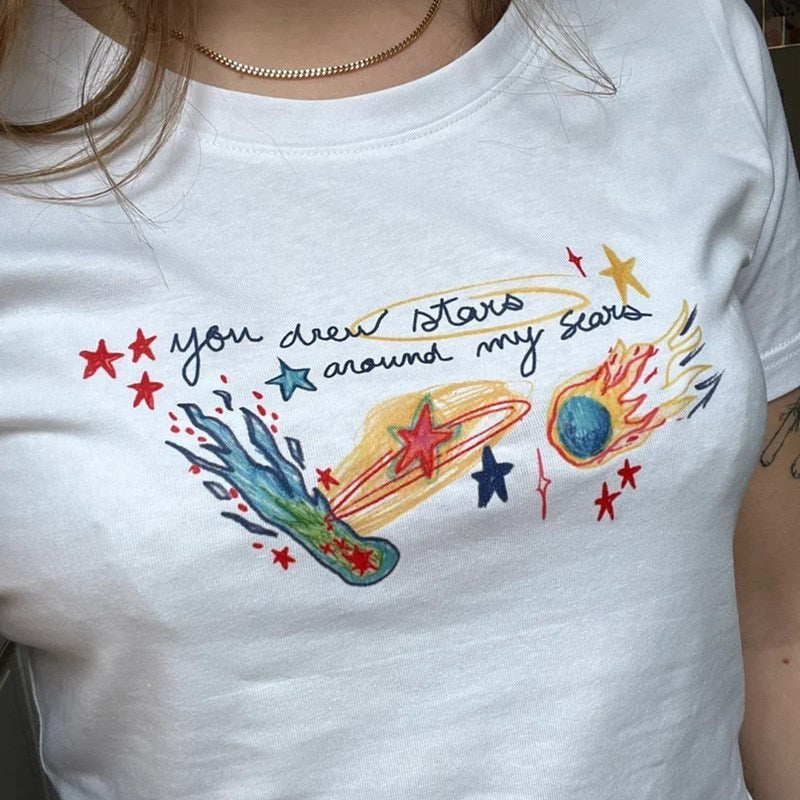 Stars Letter Graphic White Tee