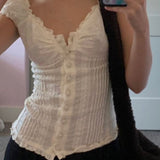 White Doily Pattern Buttoned Top