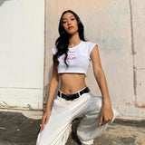 A Little Bit Spoiled White Graphic Crop Top