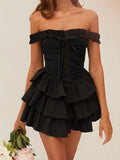 Black Frill Off-shoulder Mini Dress