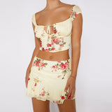 White Floral Top And Mini Skirt Two Piece Set