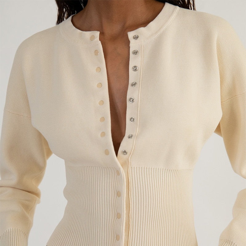 Ribbed Snap Buttoned Ruched Knit Cardigan Top