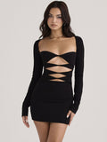 Black Long Sleeve Cut Out Design Mini Dress