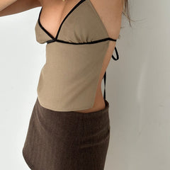 V-neck Contrast Backless Cami Top Free From Label