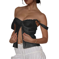 Front Slit Tie-Up Bustier Top Free From Label