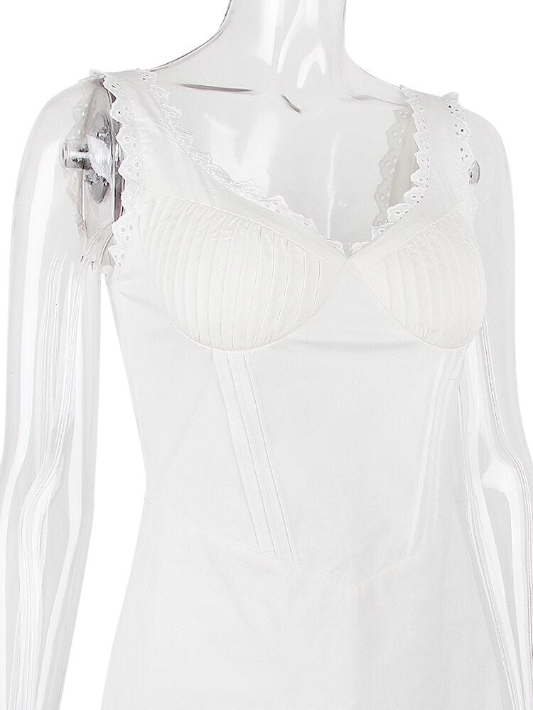White Cupped Doily Strap V-neck Mini Dress