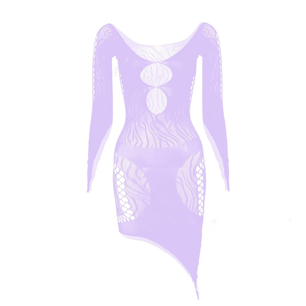 Front Hollow Cut Off-shoulder Bodycon Mesh Mini Dress