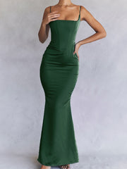 Green Satin Strappy Corset Maxi Dress Free From Label