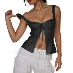 Front Slit Tie-Up Bustier Top Free From Label