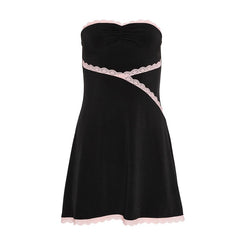 Pink Lace Trim Black Tube Mini Dress Free From Label