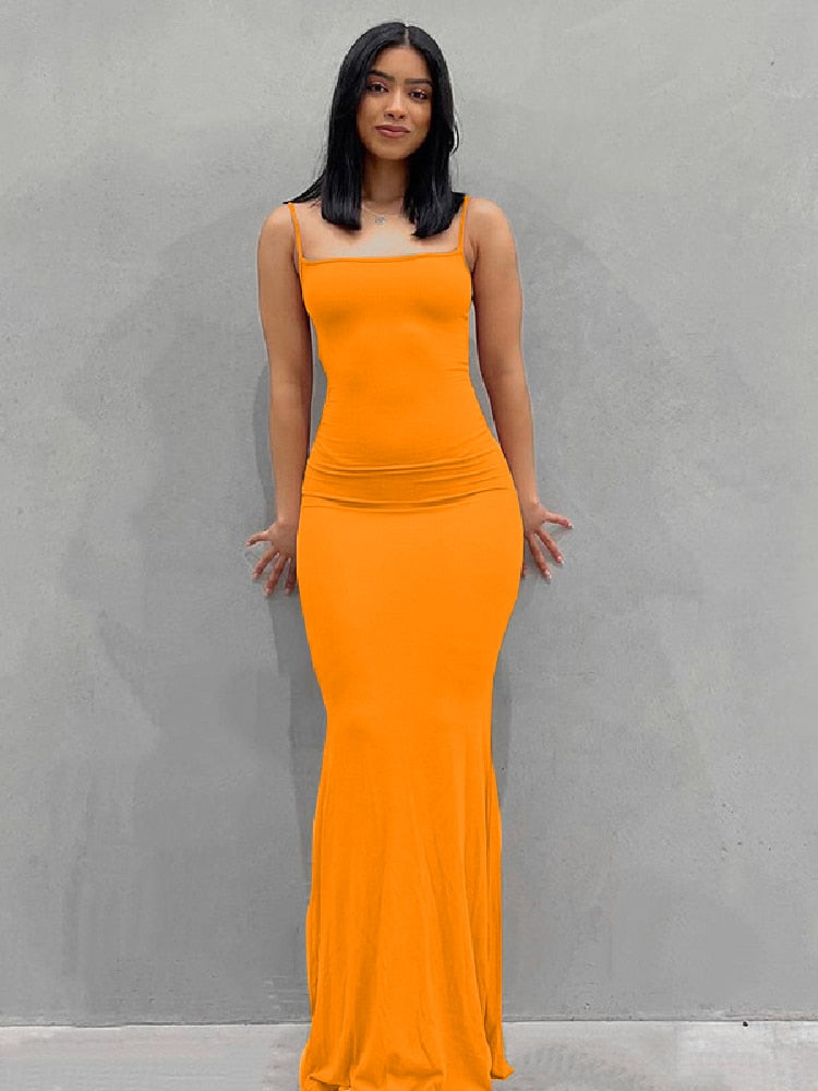 Strap Bodycon Solid Maxi Dress – Free From Label