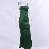 Green Satin Strappy Corset Maxi Dress