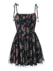 Black Floral Print Tie-Up Corset Frill Mini Dress Free From Label