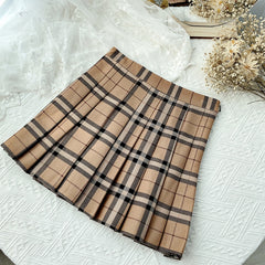 Brown Plaid Pleated Mini Skirt Free From Label