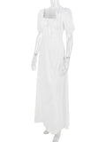 White Puff Short Sleeve Corset With Pocket Maxi Dress
