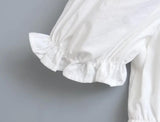 White Puff Sleeve Square Ruffle Collar Tie Up Mini Dress