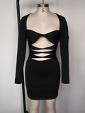 Black Long Sleeve Cut Out Design Mini Dress