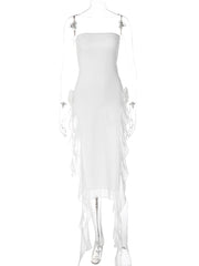 Mesh Fringe Flower Tube Midi Dress Free From Label