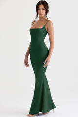 Green Satin Strappy Corset Maxi Dress Free From Label