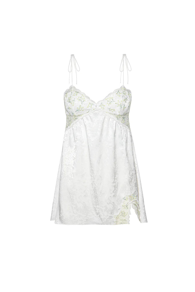 White Floral Satin Mesh Tie Up Slip Mini Dress