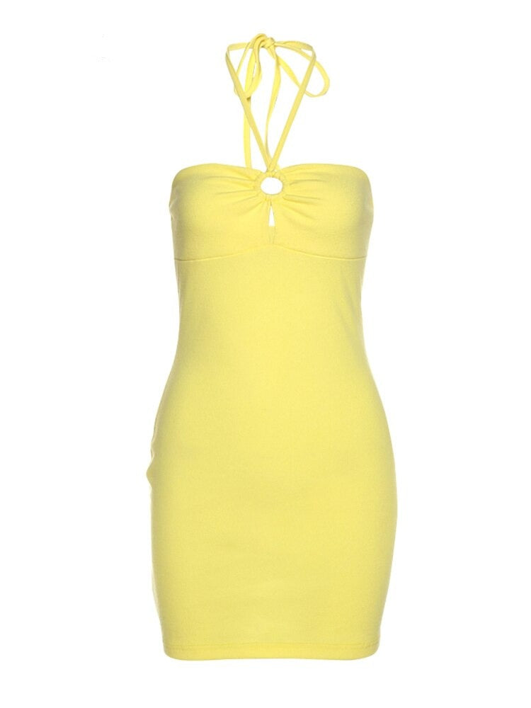 Yellow Halter String Mini Dress