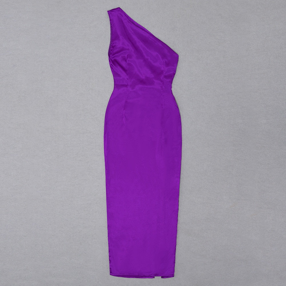 Purple One Shoulder Satin Hollow Cut Maxi Dress – Free From Label