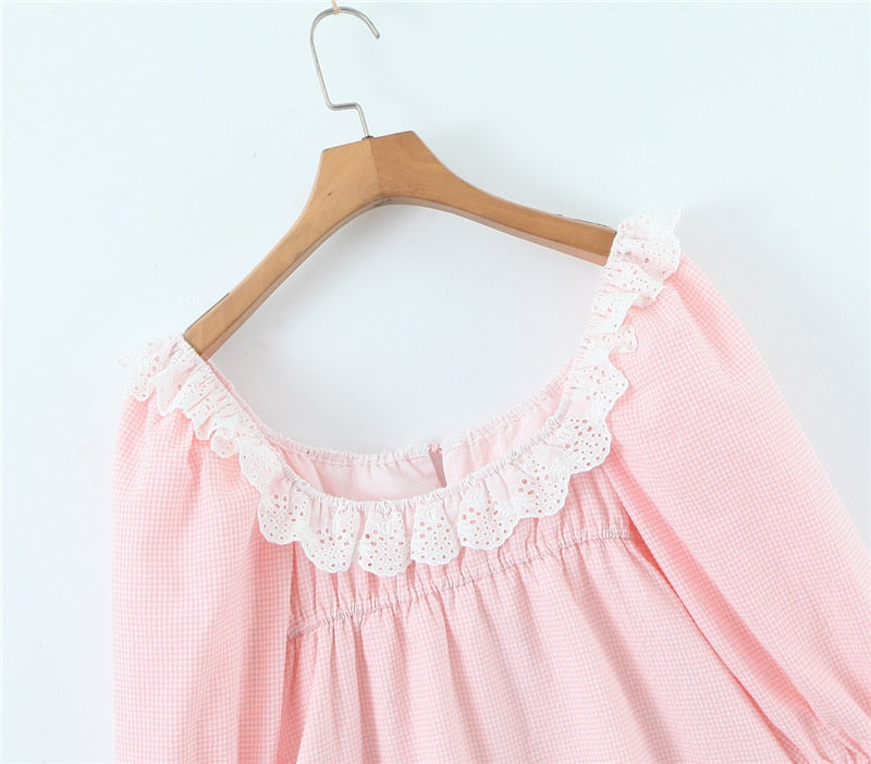 Pink Long Puff Sleeve Baby Doll Mini Dress