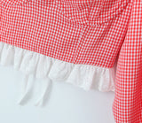 Red Gingham Puff Sleeve Bustier Top