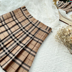 Brown Plaid Pleated Mini Skirt Free From Label