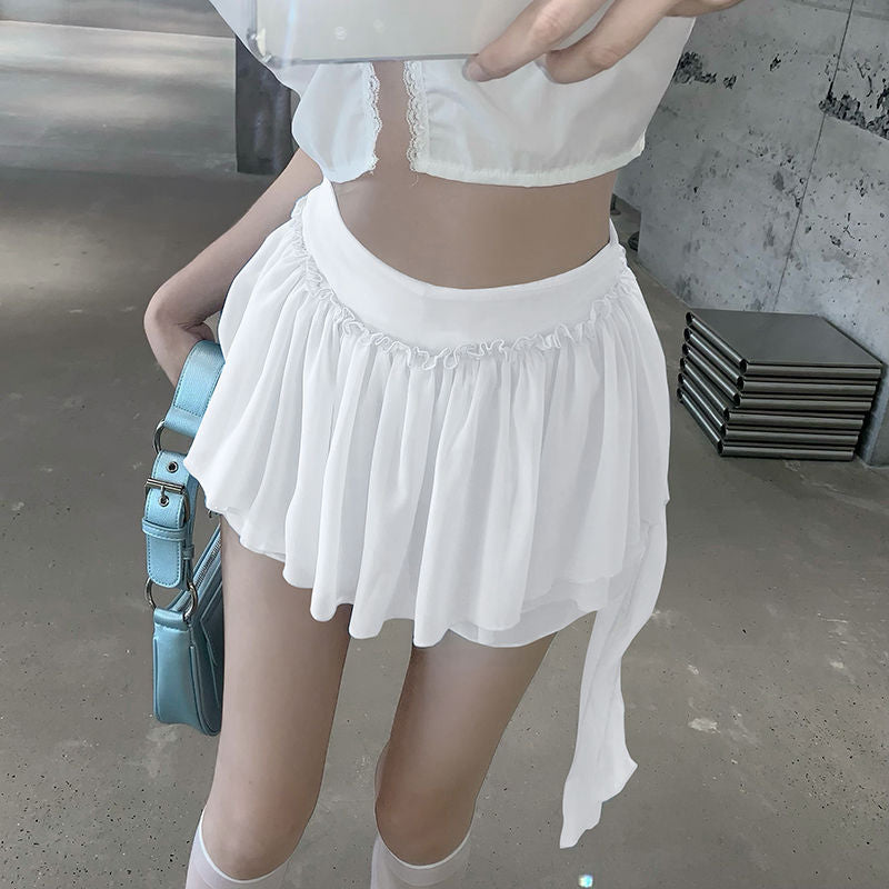 Layered Mesh Ruffle Mini Skirt