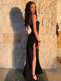 Black Halter Sequin Slit Midi Dress