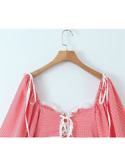 Red Gingham Puff Sleeve Bustier Top Free From Label