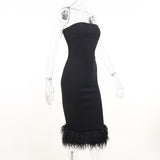 Black Tube Midi Dress With Fur Trim