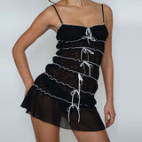 Bow Ruched Design Mini Strap Dress