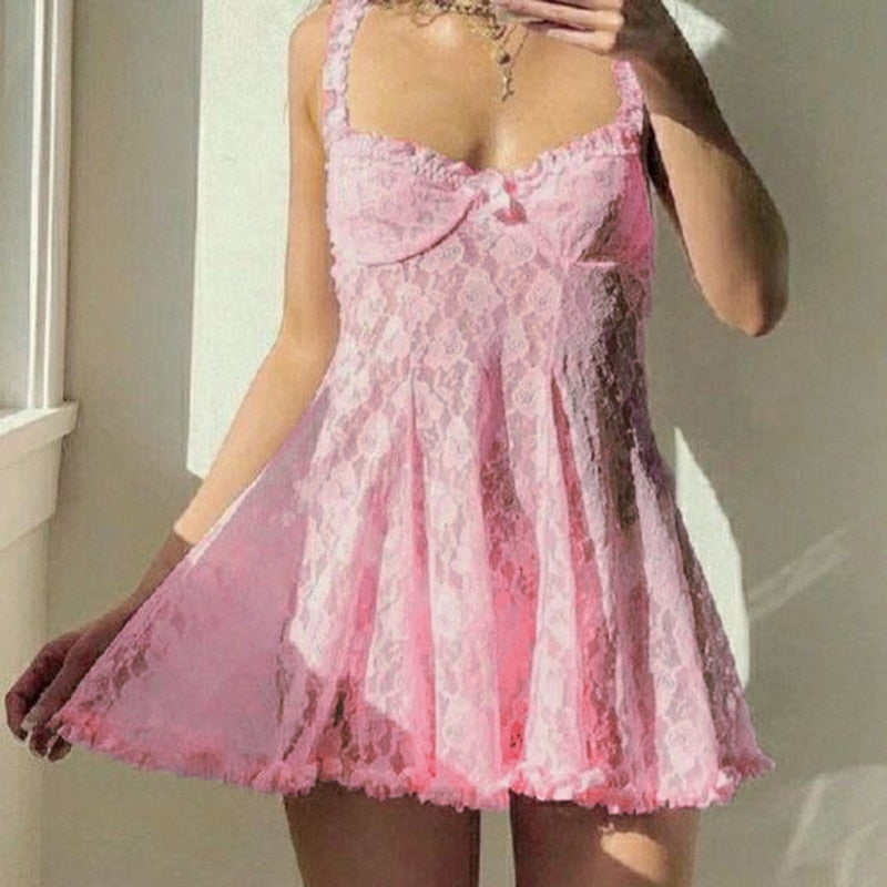 Pink Lace Mesh Mini Dress Free From Label