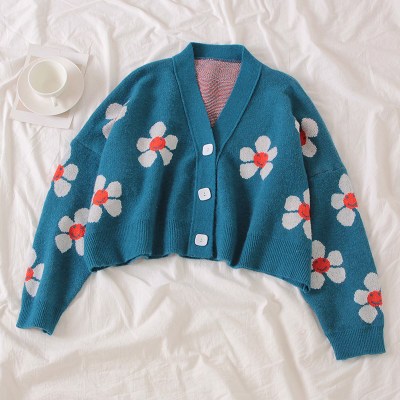 Flower Print Knitted Crop Cardigan – Free From Label