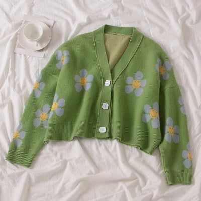 Flower Print Knitted Crop Cardigan – Free From Label