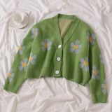 Flower Print Knitted Crop Cardigan