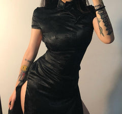 Black Satin Split Midi Dress Free From Label