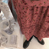 Corduroy High Waist Floral Print Maxi Skirt