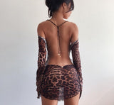 Mesh Leopard Backless Dress
