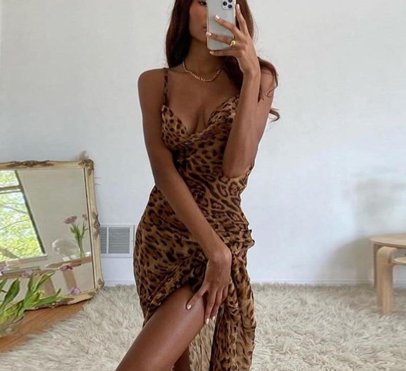 Mesh See Through Leopard Print Maxi Dress Free From Label