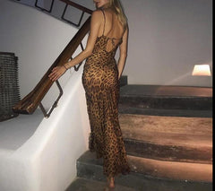 Mesh See Through Leopard Print Maxi Dress Free From Label