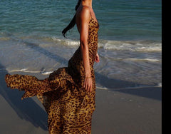 Mesh See Through Leopard Print Maxi Dress Free From Label