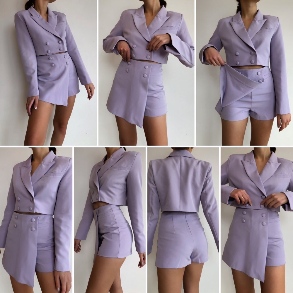 Cropped Buttoned Blazer And Skort Two Piece Set
