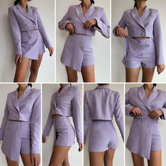 Cropped Buttoned Blazer And Skort Two Piece Set Free From Label