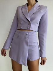 Cropped Buttoned Blazer And Skirt Two Piece Set Free From Label